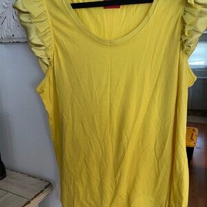 Elle Yellow Ruffle-Shoulder Tee shirt. Never worn. Apologies for wrinkles.